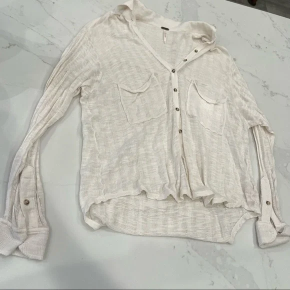Free People cream long sleeve button down top - Picture 1 of 14